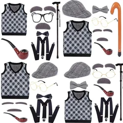 Halloween Children's Day Kids 100 Days Of School Costume For Boy Grandpa Vest Wig And Beard Granny Dress Up Props Carnival Party
