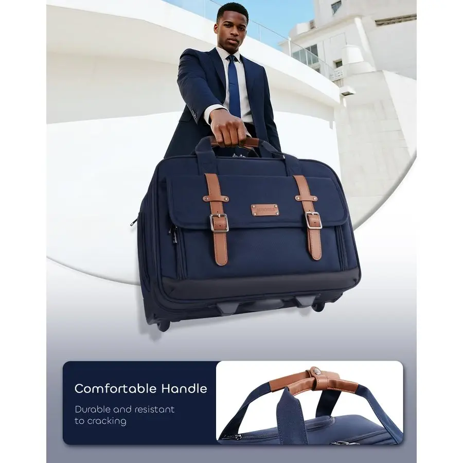 Bolsa para laptop para homens e mulheres, pasta de computador com rolo de 17 polegadas, mala de bagagem de mão com rodas, à prova d'água 2 W