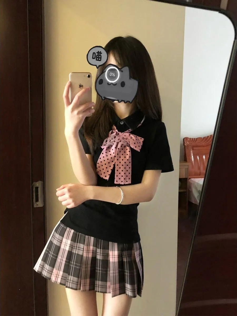 

Original Black JK Uniform Shirt And Skirt Set Women's Summer School Style Waist-Cinching Layering Outfit Breathable