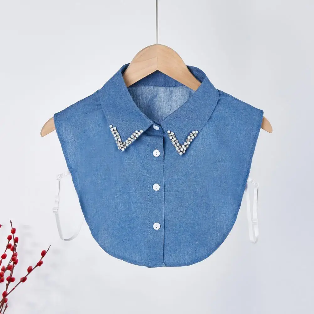 ياقة قابلة للغسل في الغسالة، ياقة وهمية من قماش الدنيم بحجر الراين المتلألئ مع أشرطة قابلة للتعديل، ملابس قابلة للغسل في الغسالة للنساء