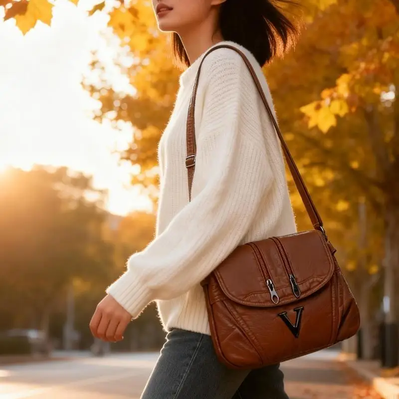 

Женская сумка через плечо на каждый день, с несколькими отделениями, на молнии, с регулируемым ремешком, мягкая сумка для из