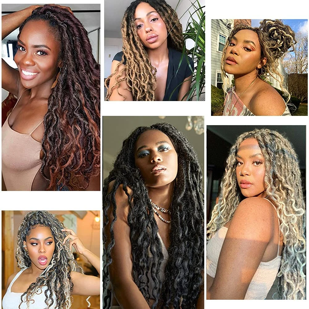 Goddess Faux Locs With Curly End Synthetic Crochet Braids Hair Extensions For Women Ombre Brown Color Messy Dreadlocks X-TRESS