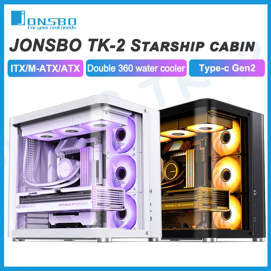 

JONSBO TK-2 ATX Gaming Case Starship Cabin Design Hyperboloid Side Transparent Double 360 Water Cooler Type-C Desktop Chassis