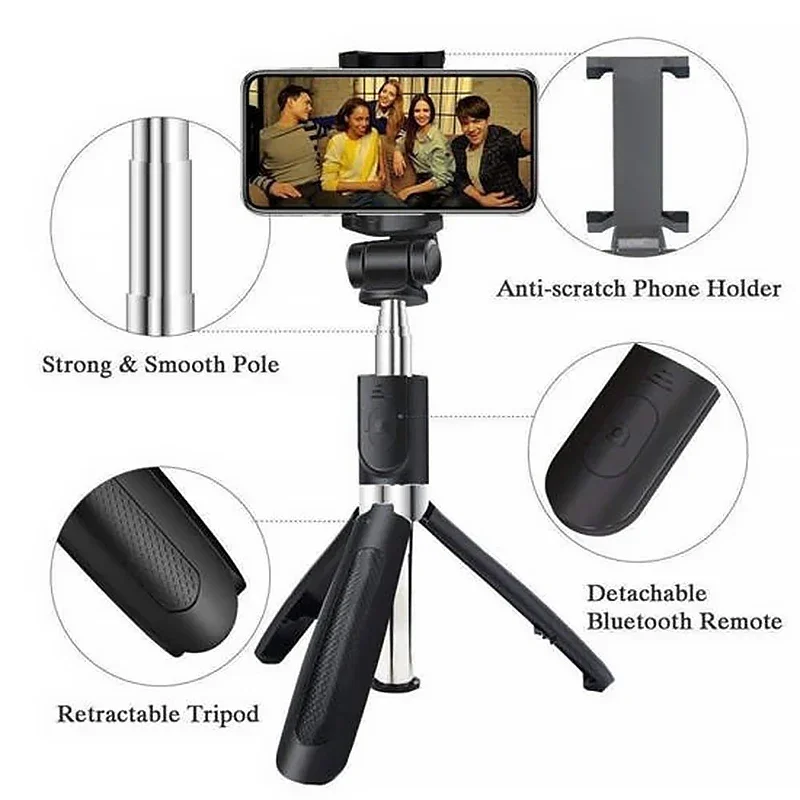 H1 Wireless Bluetooth Selfie Stick tripod monopod stand Phone holder for Outdoor travel 3 IN 1 image 4
