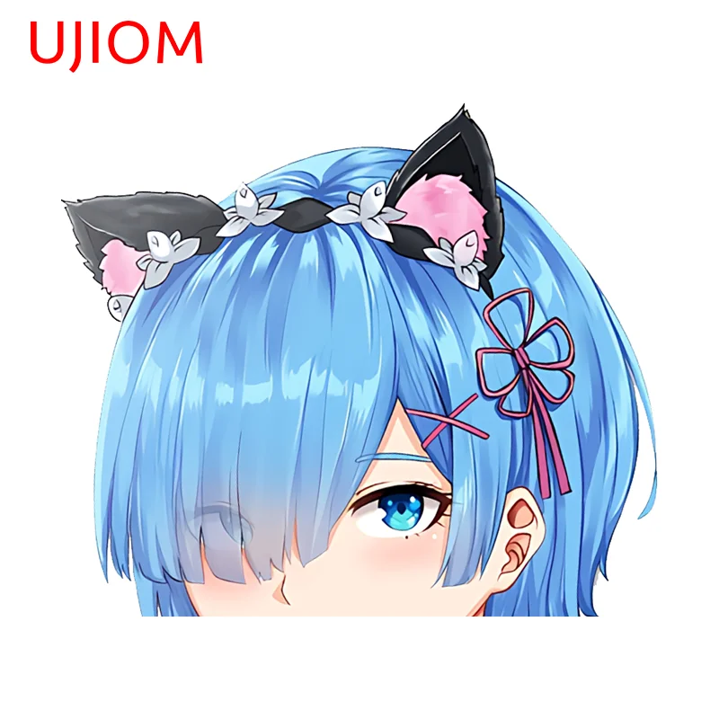 UJIOM Peeking Cats Ear Rem Wall Sticker Kawaii Blue Hair Enchanting Graphics Decal Room Cupboard Decoration Accessories