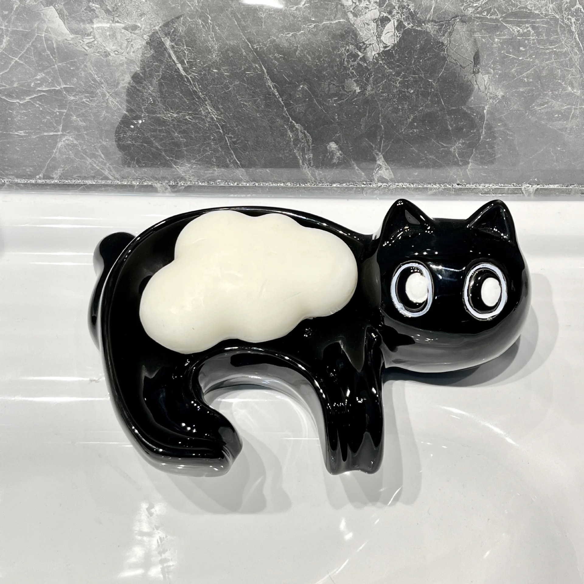 Cute Cat Soap Holder Tray Ceramic Toilet Soap Dish Home Decor Jewelry Storage Display Rack