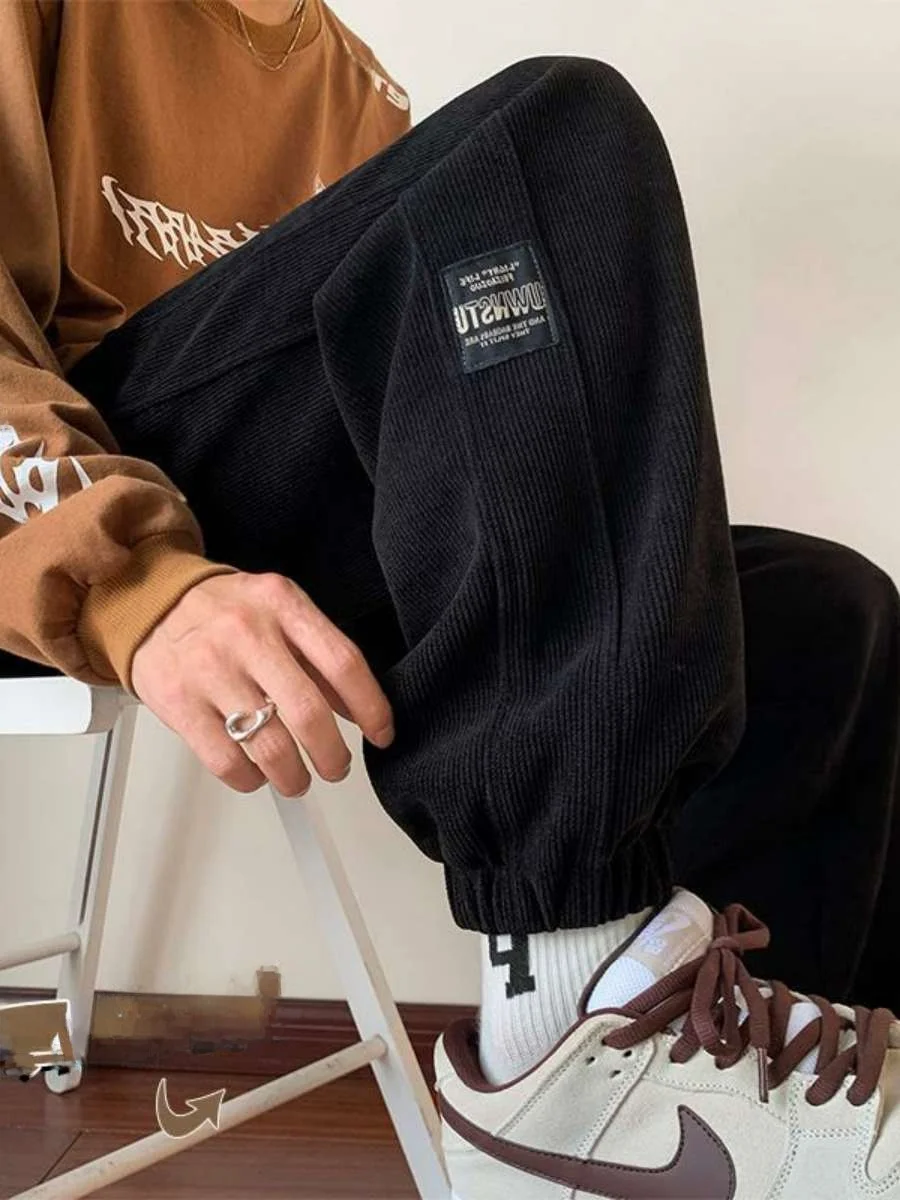 

Тяжелые мужские спортивные брюки Thiened, повседневные брюки с винтажным вырезом Fce, осень-зима, вельветовые длинные брюки с высокой талией...