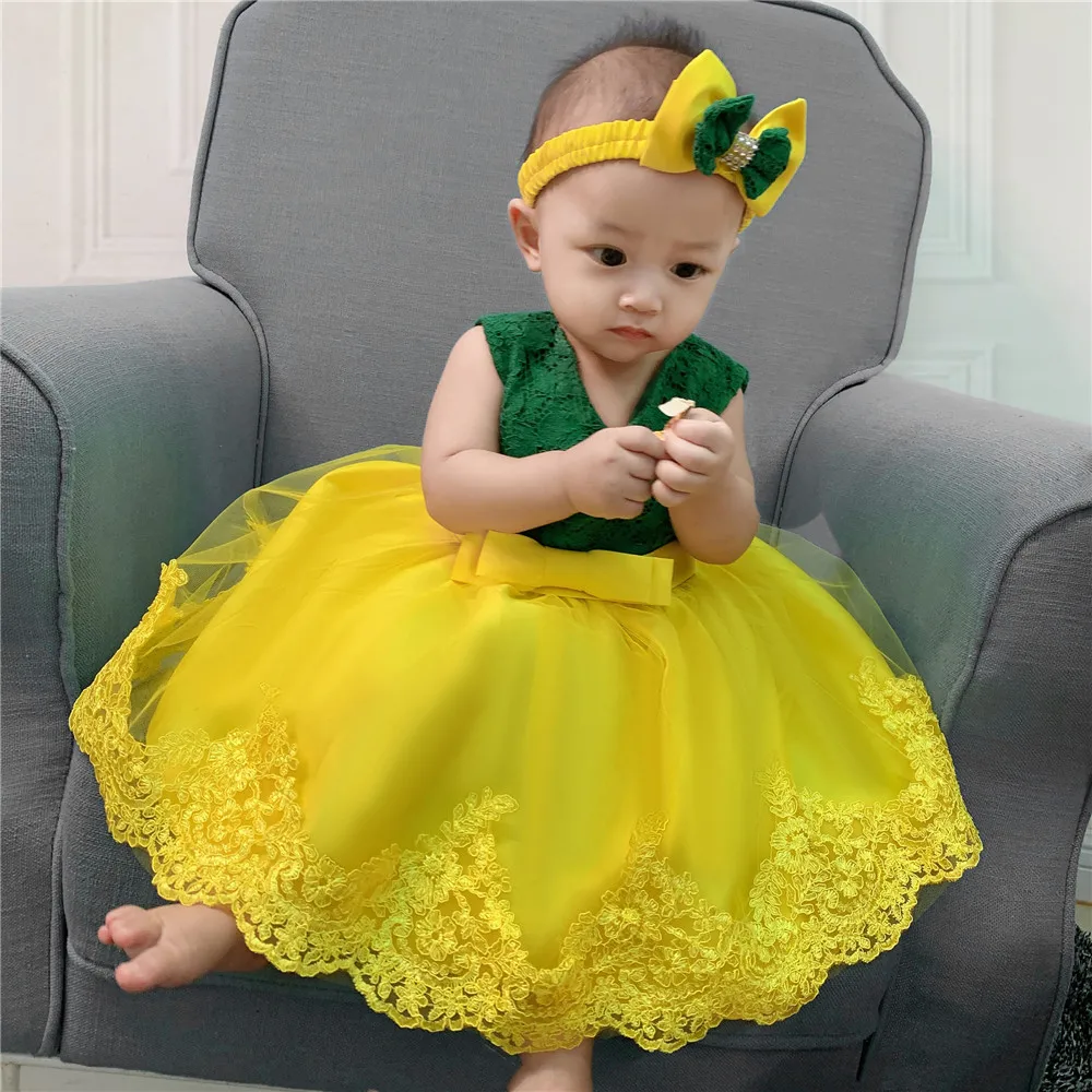 Hot selling New Style Newborns Dresses Lace Baby Dress For 1 year girl baby birthday dress Toddler Ball Gown With Bow wholesale