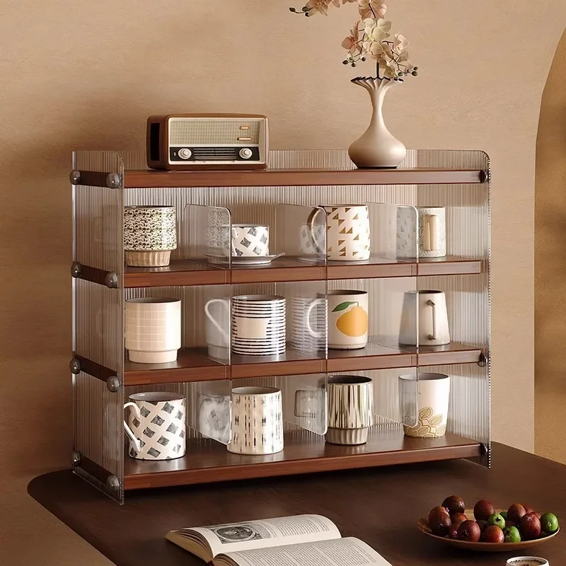 Mid-Century Wood Veneer Display Shelf Child Safe Corrosion Resistant Easy Clean Rust Proof Reinforced Frame for Indoor Use
