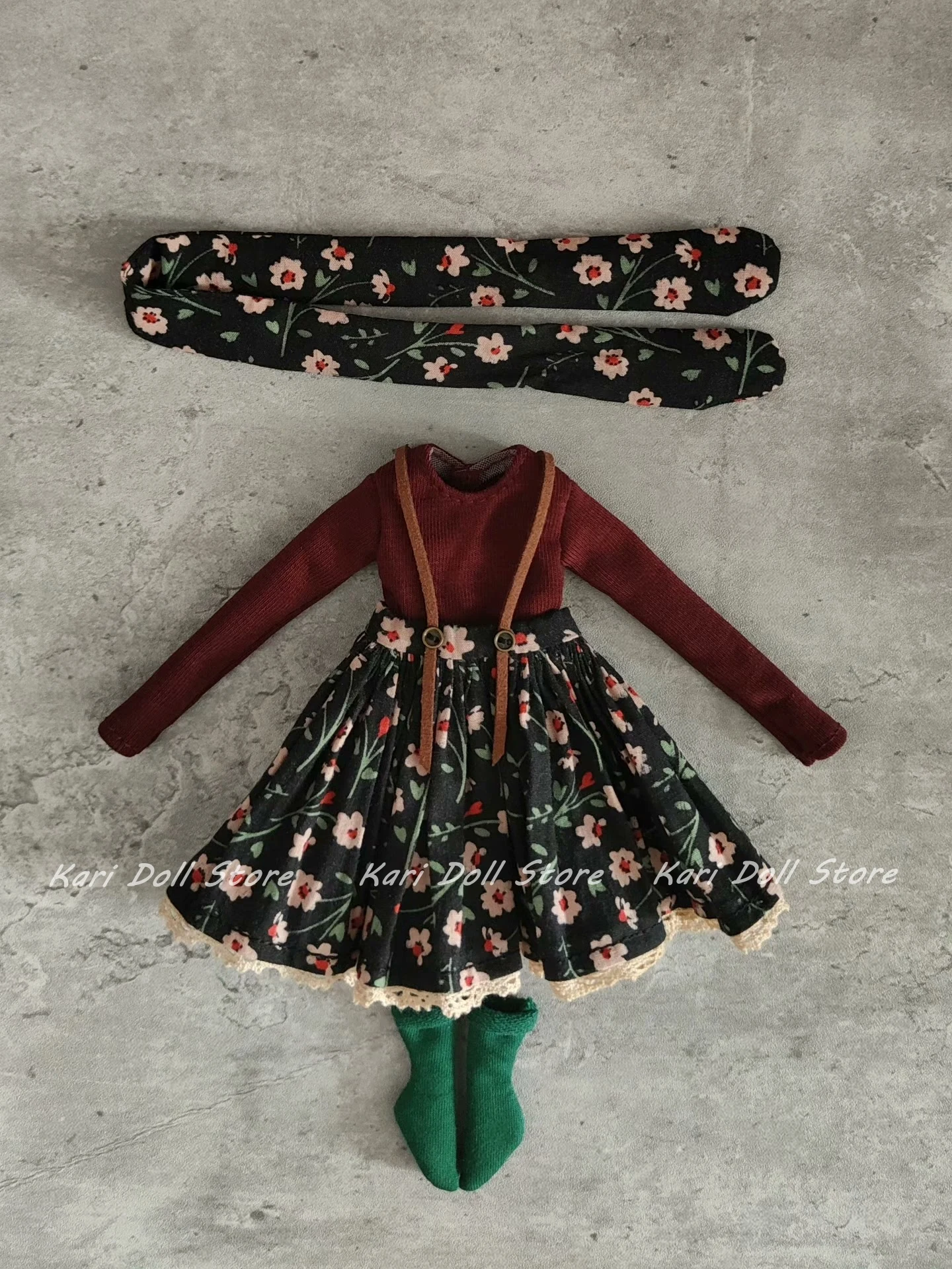 2026 Kari Doll Clothes and skirts dress Coffee color long sleeve black floral strap skirt baby suit for Landazz Landoudou Doll