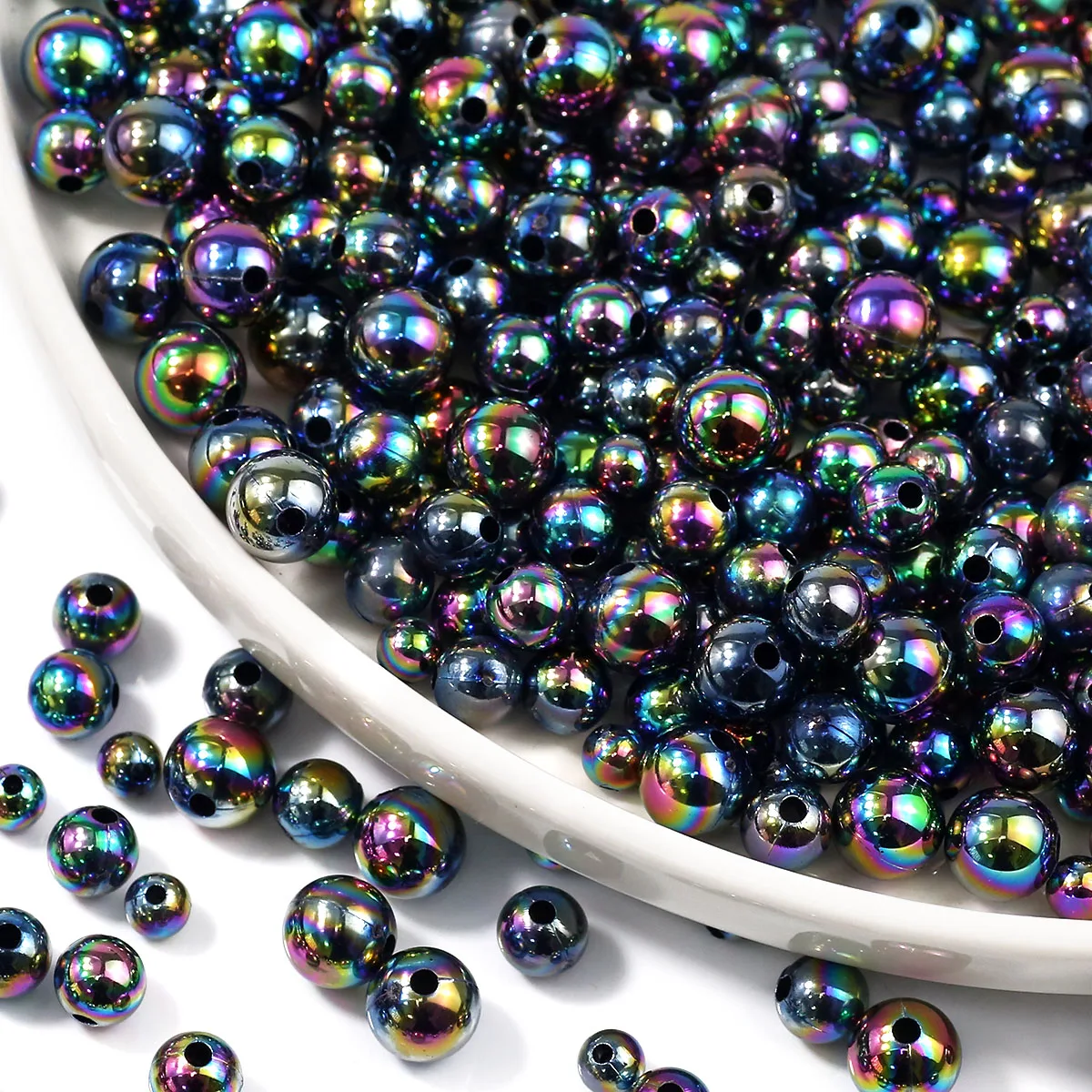 Schwarz Acryl Glänzende Bunte Perlen Runde Spacer Lose Perlen 6/8/10mm Für Schmuck Machen Armband schlüsselbund DIY Zubehör