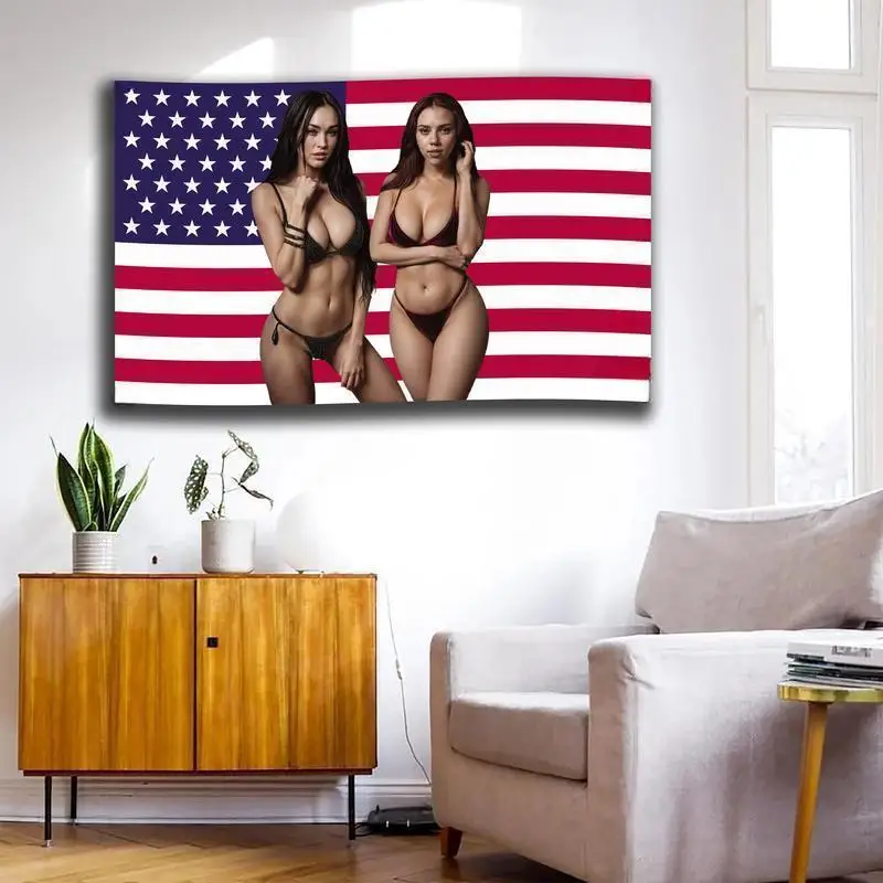 GuanPa Megaan Foox USA Flag Tapestry, For Living Room, Bed Room, Home Decor, Wall Decor Tapestry Cotton Light Linen Decorative
