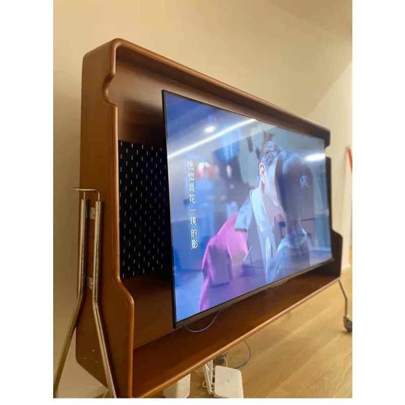 

Removable TV bracket Small apartment living room solid wood retro TV rack Home Internet celebrity floor TV cabinet