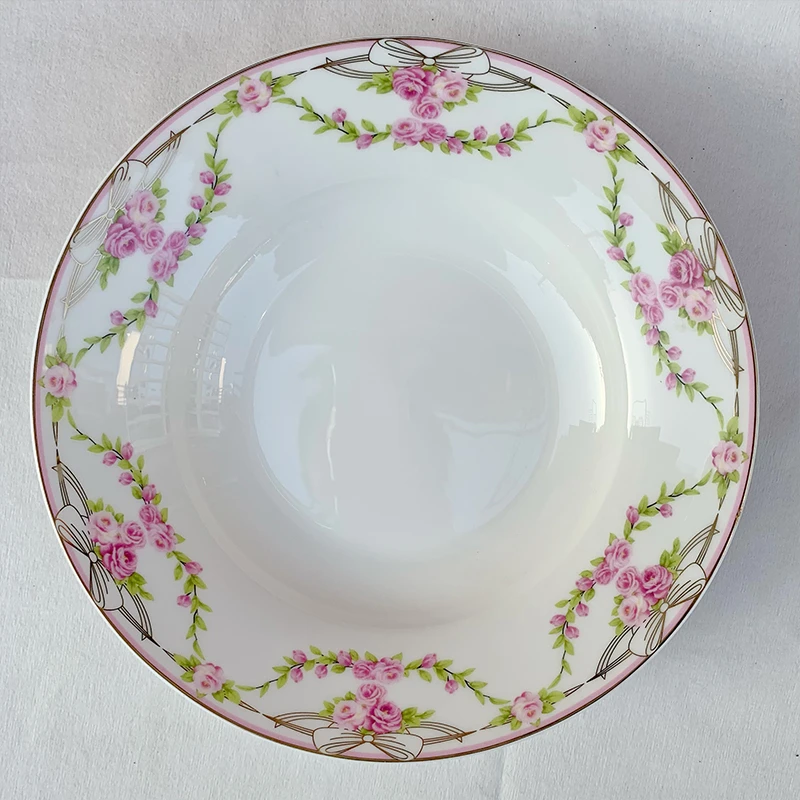 Bone China Plate Bow Vine Ceramic Western Plate Soup Dishes Plant Floral Print Exquisite Vintage Rose Pastoral Kitchen Tableware