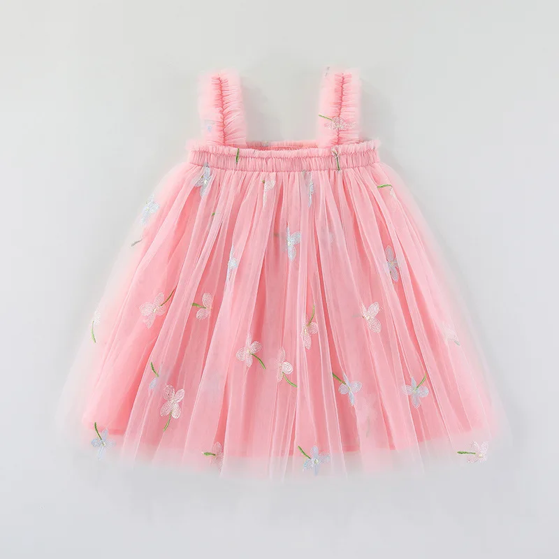 MILANCEL New Summer Kids Dress 1-5T Sweet Flower Girls Suspenders Mesh Dress Thin Ventilate Children Sweet Floral Clothes
