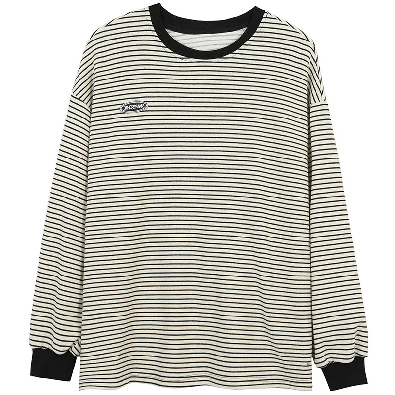 Spring Autumn Striped Sweatshirts Kpop Korean Fashion Clothes for Women Y2k Grunge Streetwear Long Sleeve Black Tops Ropa Mujer