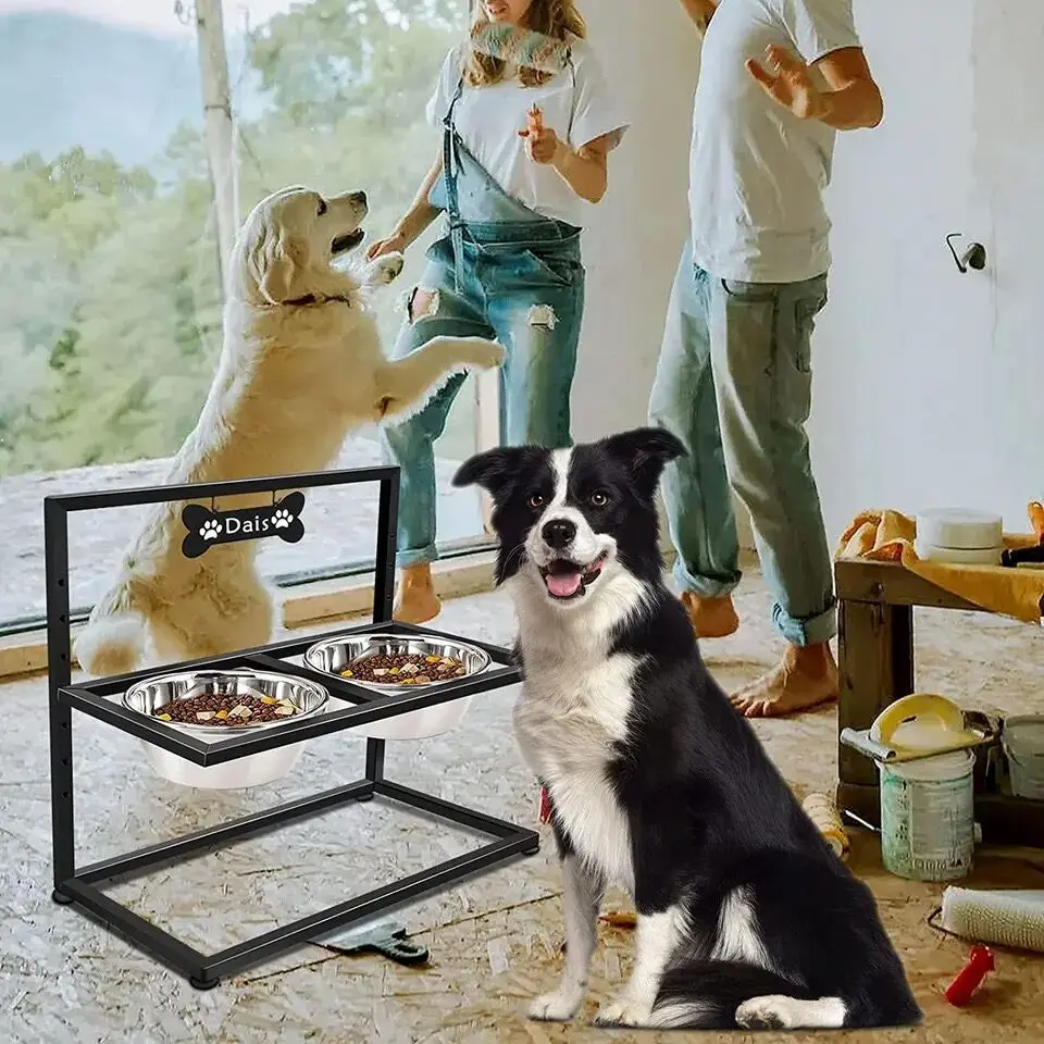 

Wrought iron pet dog bowl rack, removable dog food iron rack