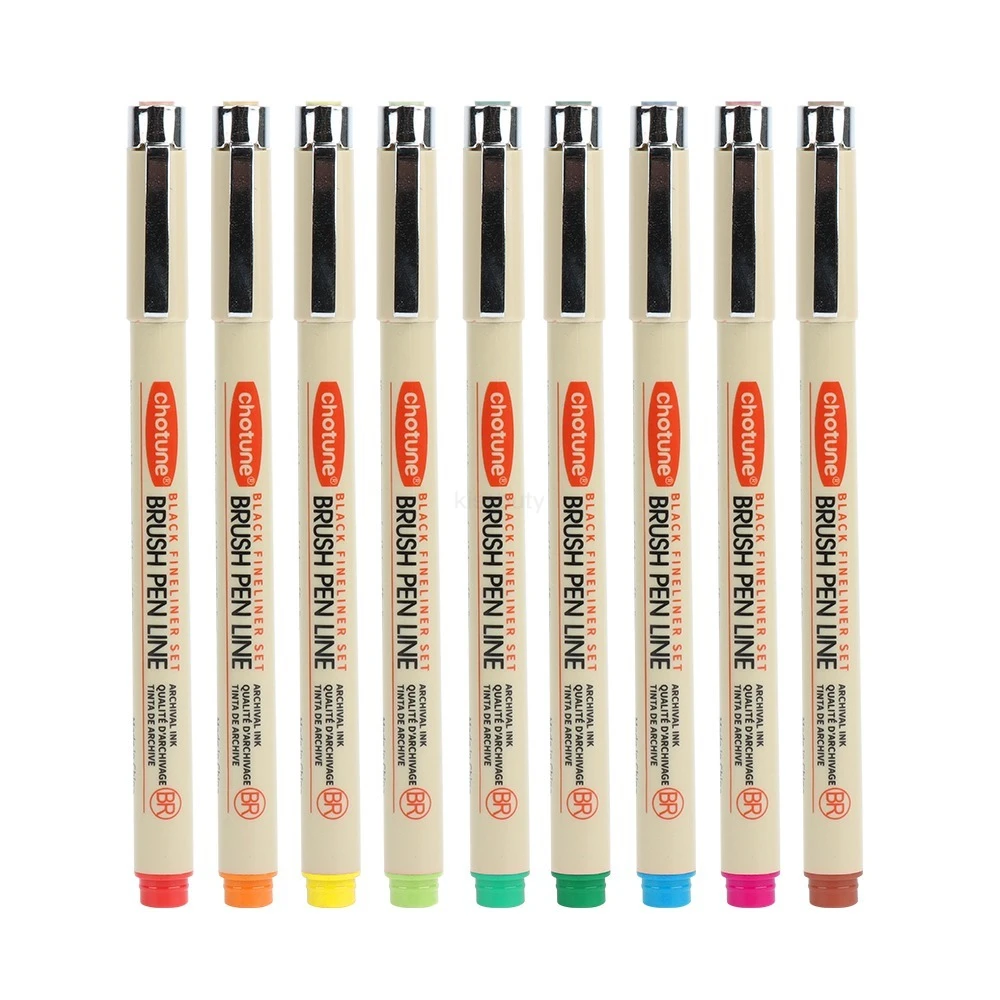 9 Colors Soft Brush Porous-Point Pens Drawing Design Sketch Micron Pen 0.5mm Fineliner Neelde Drawing Pen Supplies