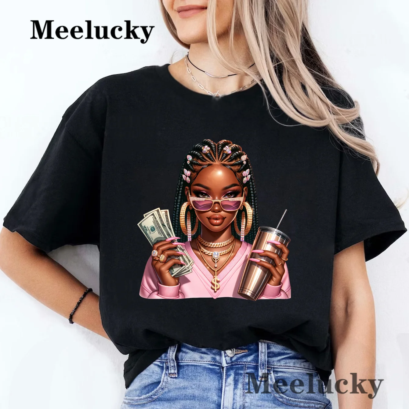 Hustle Black Girls New Funny Pattern Printing T Shirt Fashion Women Tops Short Sleeves Ladies Casual Tees Top