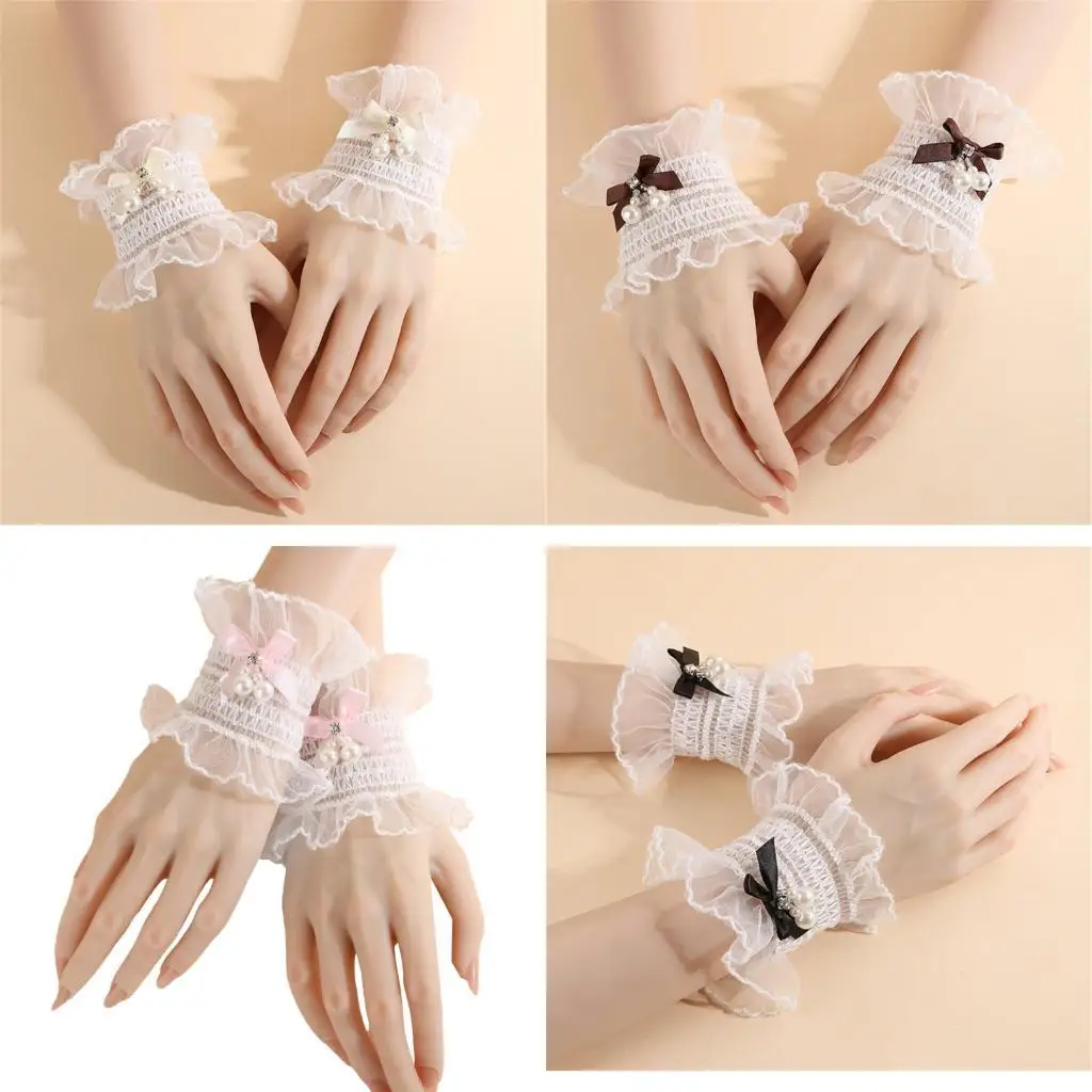 

652F Comfortable Lace Wrist Cuffs With Adjustable Fit Fashion Lace Arm Accessories For Women's Prom Attires