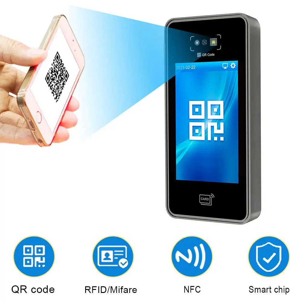 Free SDK Ethernet RJ45 NFC IC ID Card QR Code Scanner Access Control Machine with Touch Screen Relay Wiegand Turnstile