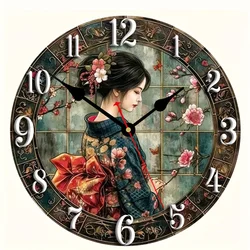 Round  Wall Clock, Japanese Floral Design, Battery Powered, Low Voltage, for Home Office Kitchen Decor - AA Battery