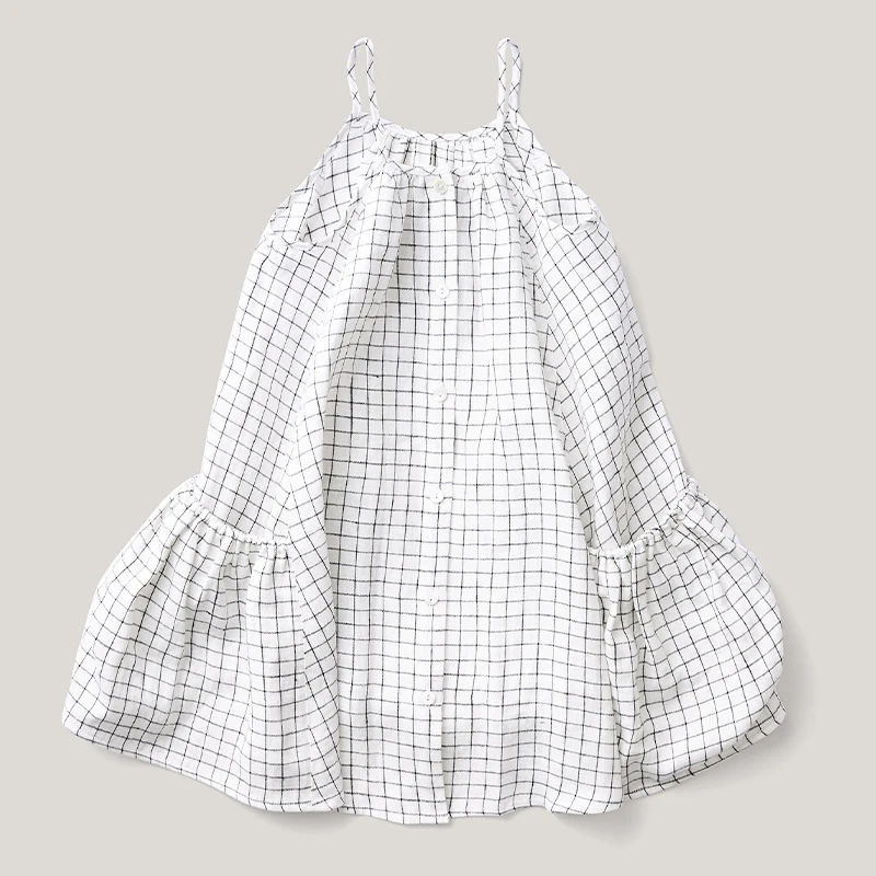 Mädchen Plaid Ärmelloses Spaghetti Strap Kleid 2023 Sommer Neue Baby Mädchen Casual Lose Elastische Taschen Prinzessin Kleider TZ106 – Detail 8