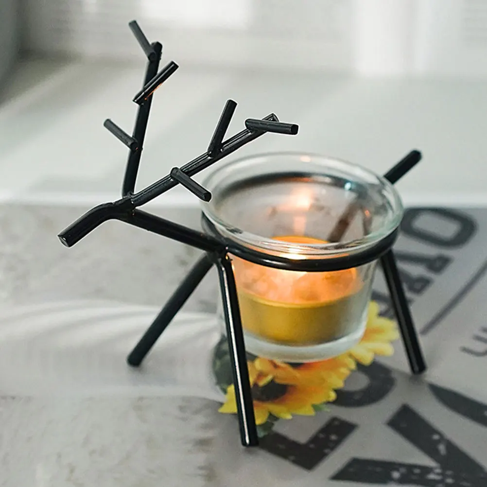 

2 pcs Reindeer Figurines Iron Art C Christmas Table Tea Light Holder Decorations Holiday Fireplace Mantle Gifts