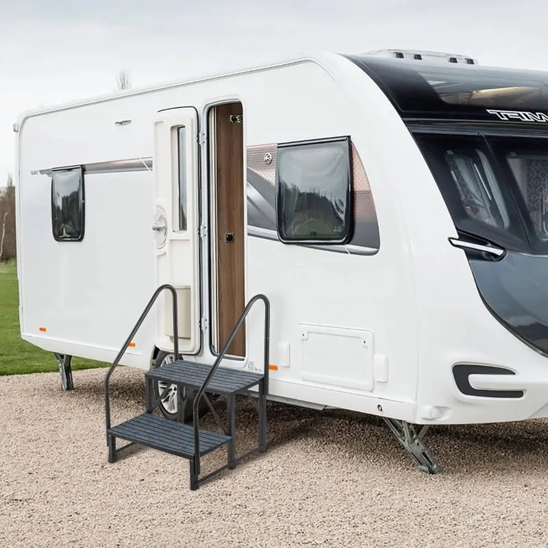 Four-step aluminum RV trailer, outdoor villa hotel courtyard non-slip auxiliary railing staircase rust-proof balcony access