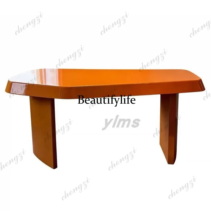 Writing desk Italian minimalist paint bright design simple curved solid wood desk