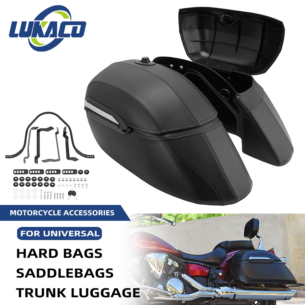 

Motorcycle Black Classic Hard Bags Saddlebags Side Luggage Box Mounting Kit Universal For Honda Kawasaki For Harley Dyna Touring