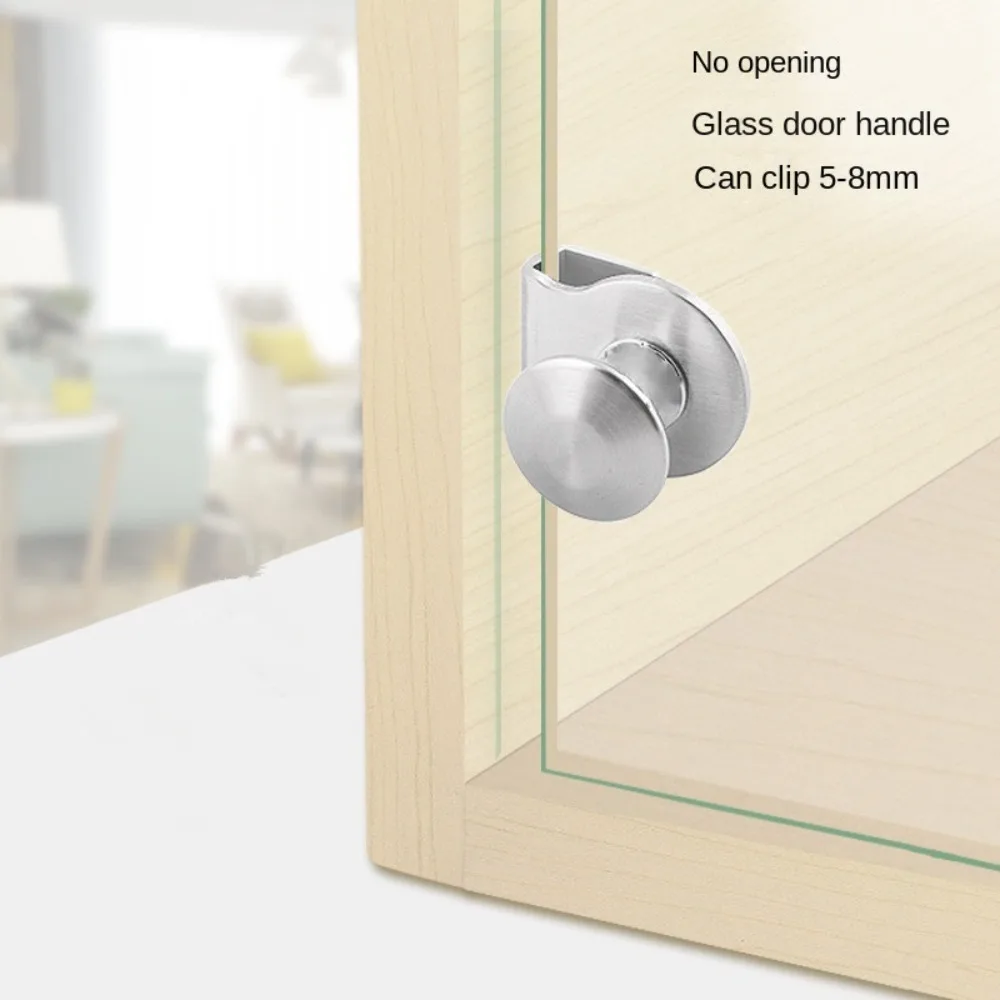 2PCS New Metal Glass Door Handle No Drilling Hardware Door Clips Replacement Knob Cabinet Drawer Pull Showcase