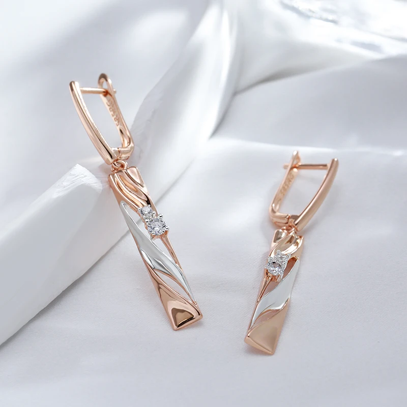 Wbmqda 3Pcs 585 Rose Gold Silver Color Mix Geometric Hollow Zirocn Necklace Earrings Ring For Women Trendy Wedding Jewelry Sets