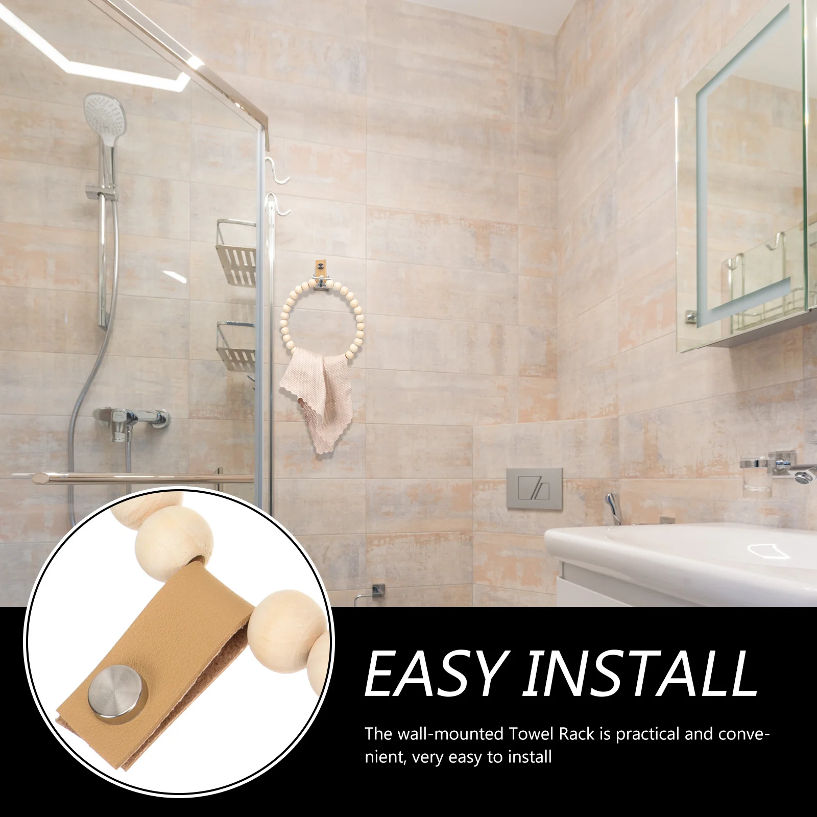 

Bohemian Style Wooden Towel Rack Antiwear Material Bathroom Decor Woven Hand Towel Holder Compact Size Wall Mounted