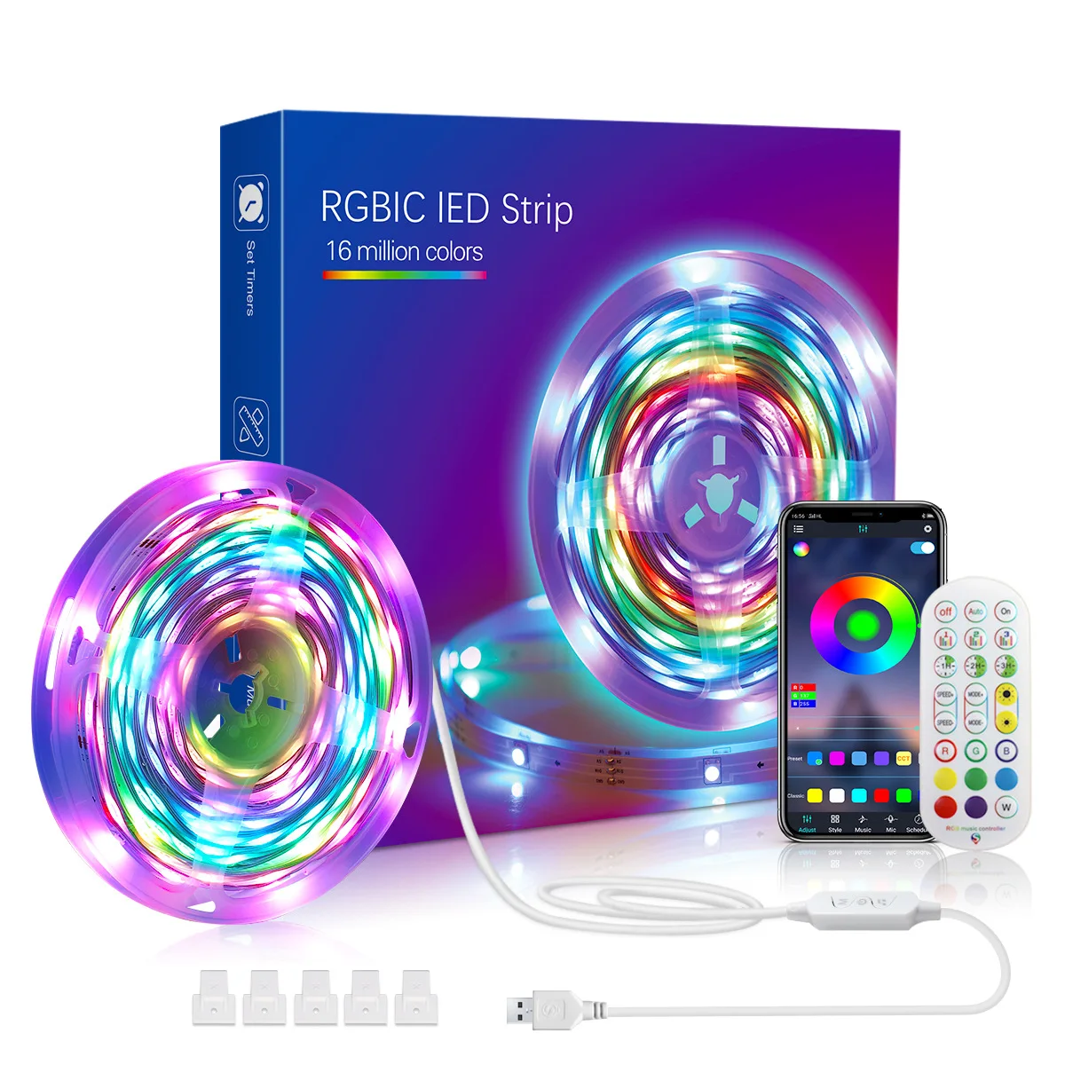 

Освещение USB RGB-IC светодиодные ленты, с музыкальной синхронизацией, дистанционным управлением, встроенным микрофоном, Bluetooth App для спальни, детской, телевизора, домашнего декора
