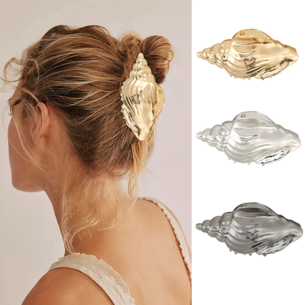 AWAYTR Ocean Metal Conch Hair Claw Clips for Women Solid Color Shell Crab Hair Clip Shell Catcher Summer Sea Y2K Hair Accessries