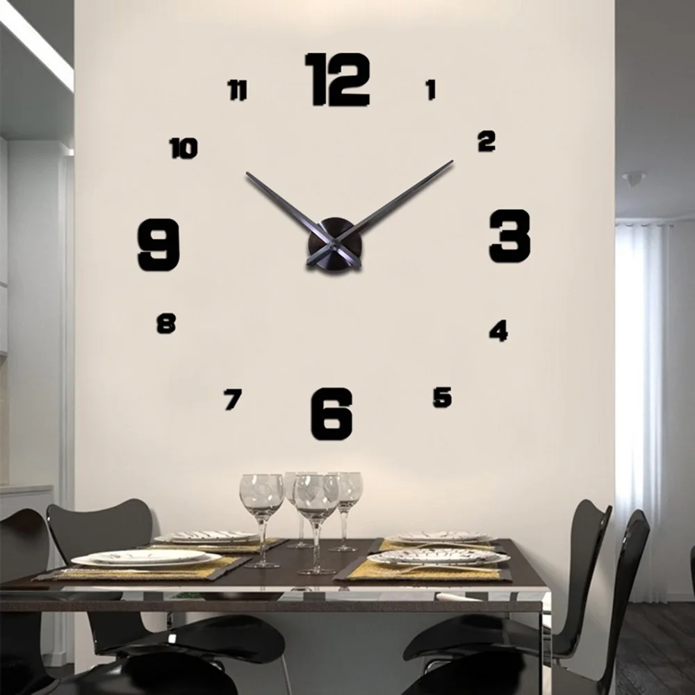 Large Wall Clock Quartz 3D DIY Big Watch Decorative Kitchen Clocks Acrylic Mirror Sticker Oversize Wall Clocks Home Letter Decor