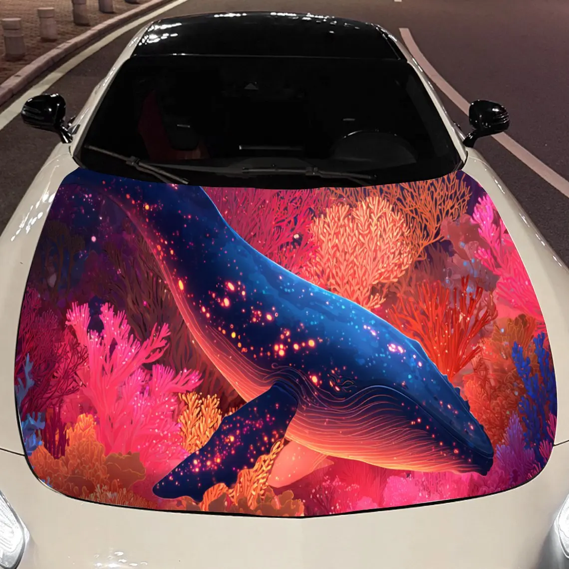 

Романтические цветочные наклейки на капот автомобиля с китом — самоклеящаяся, водонепроницаемая и прочная виниловая пленка, украшение и защита вашего автомобиля, подходит