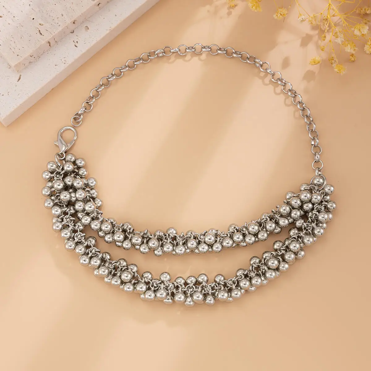 Europäische und amerikanische Schwerindustrie-Metallperlen, übertriebene Halskette für 2024, Damen-Modeschmuck, Party, ungewöhnliche Accessoires – Detail 10