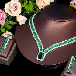 CWWZircons Big Rectangle Green Cubic Zirconia Stone Women Evening Dancing Party Costume Jewelry Sets for Brides Wedding  T724