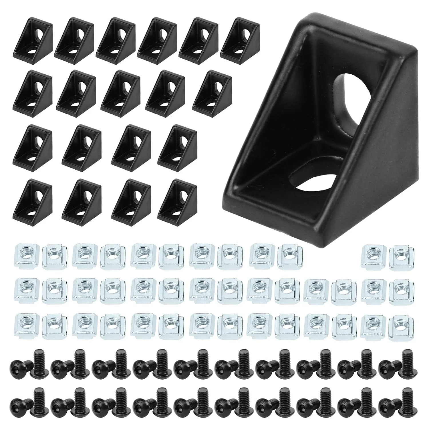 

Aluminum Profile Connector Set 20pcs Corner Bracket 40pcs 20 Series M5 T Nuts 40pcs M5x8mm Hex Socket Cap with Wrench Black
