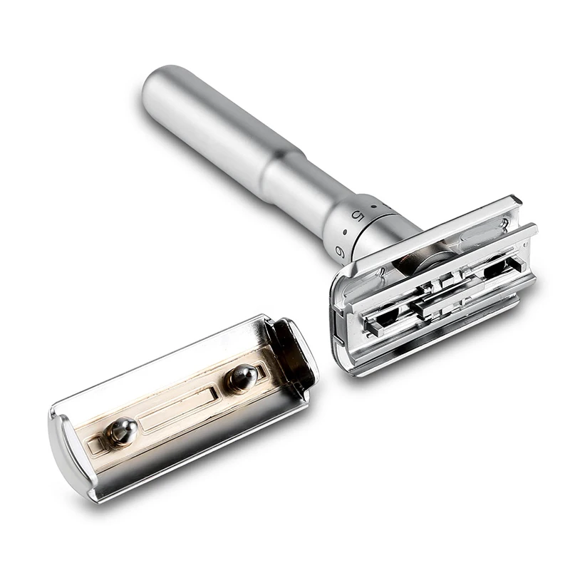 ماكينة حلاقة آمنة قابلة للتعديل من Mingshi مزدوجة كلاسيكية للرجال بحافة حلاقة خفيفة إلى عدوانية 1-6 ماكينة حلاقة لإزالة الشعر مع 5 شفرات #5