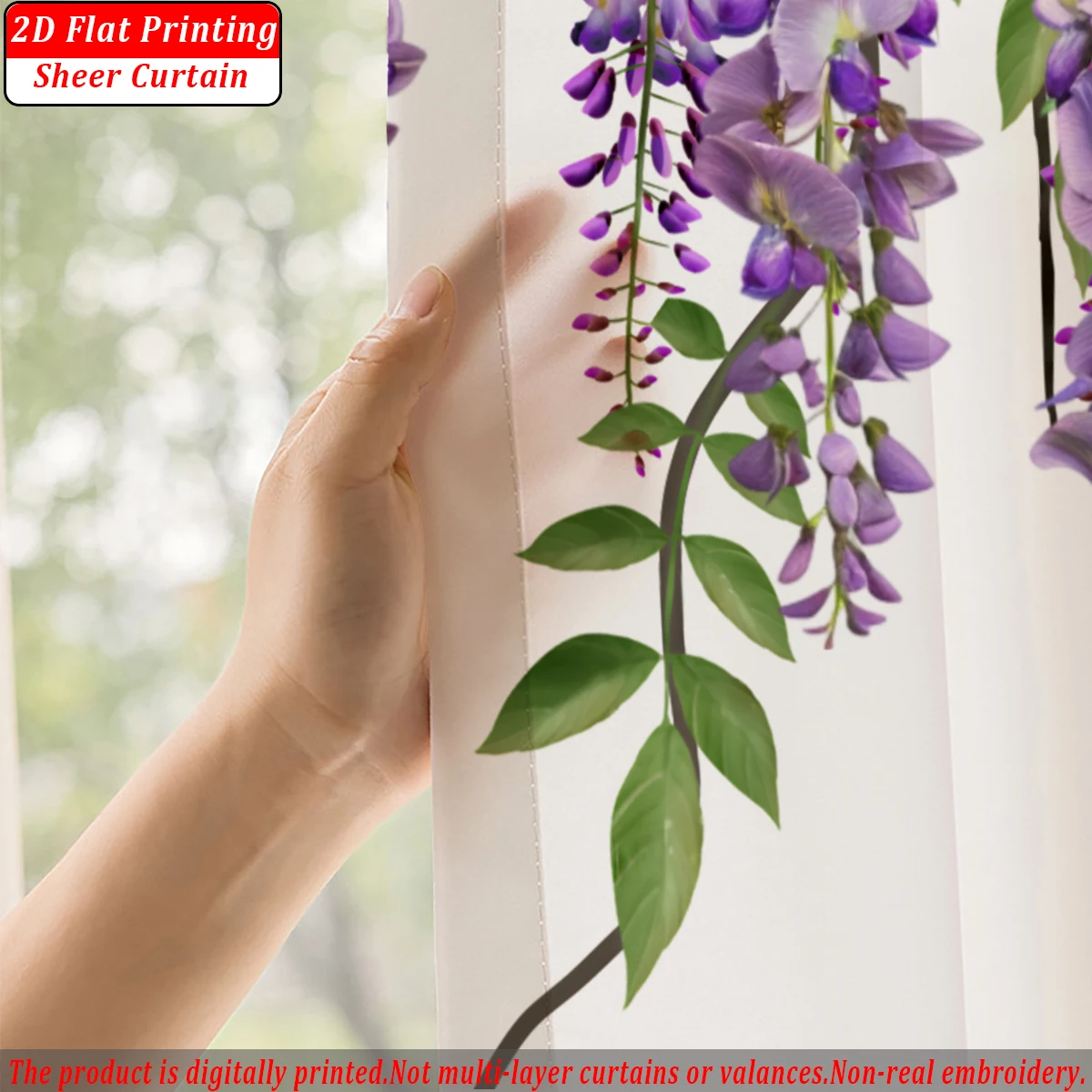 Purple Wisteria Flower Flat Printing Sheer Curtain，Light Fabric，for Living Room Bedroom Home Door and Window Decor - view 4