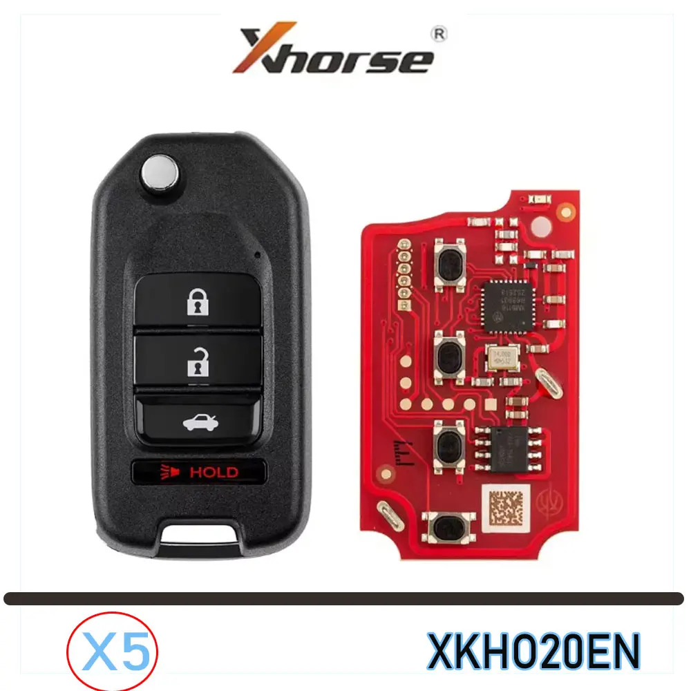 

5pcs XHORSE XKHO20EN Wired Remote Key for Honda Style 3 Buttons 2nd Generation of XKHO00EN Car Remote Key for VVDI Key Tool