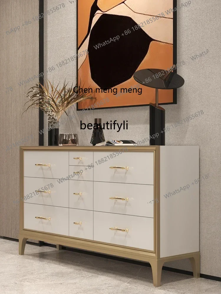 C85 American Light Luxury Solid Wood Nine-Drawer Cabinet Living Room Wall Drawer Chest of Drawers Storage Storage Side Cabinet