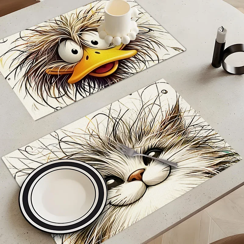 

Льняные экологичные салфетки с абстрактным животным принтом, термостойкие и теплоизоляционные салфетки для обеденных и кухонных столов.