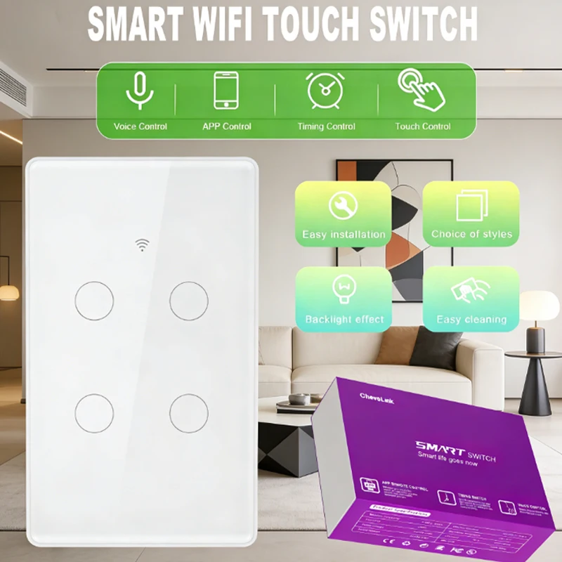 Smart WiFi Touch Switch US Standard Voice/APP Control Smart Home Light Switch Compatible with Alexa Google Home for Bedroom