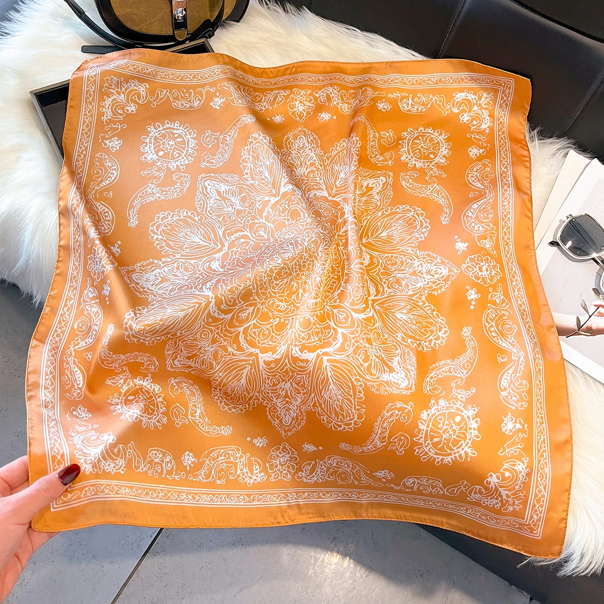 

2026 New Luxury Print Silk Square Scarfs for Women Neck Ties Kerchief Lady All Seasons Decoration Hijab Female Neckerchief Wraps