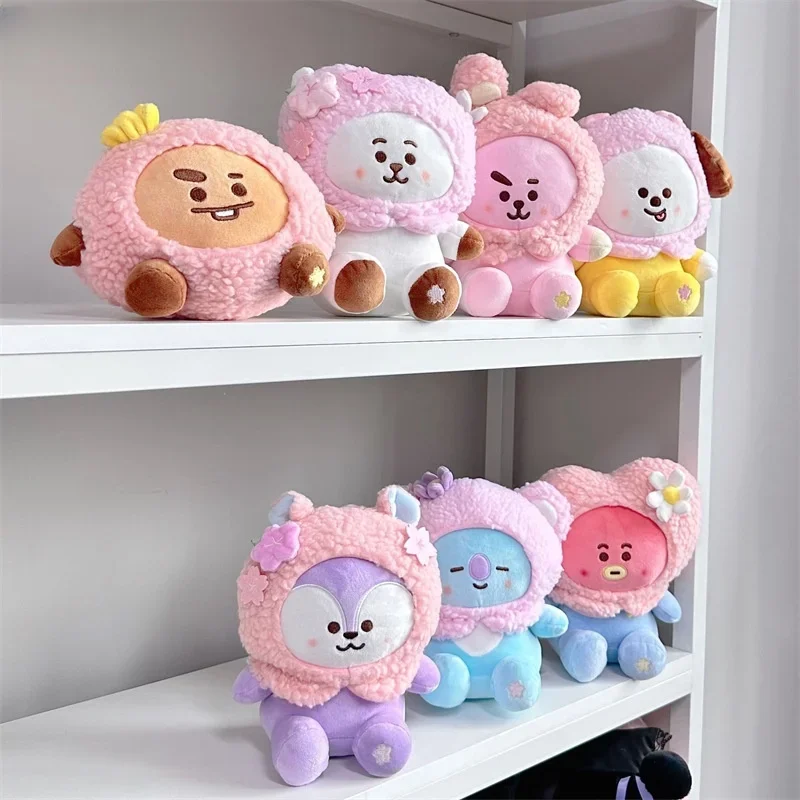 New BT21 Tata Cooky 20cm Plush Doll Anime Kawaii Sakura Series Doll Pillows Hooky Mang Cute Cartoon Bedroom Sofa Ornaments Gifts