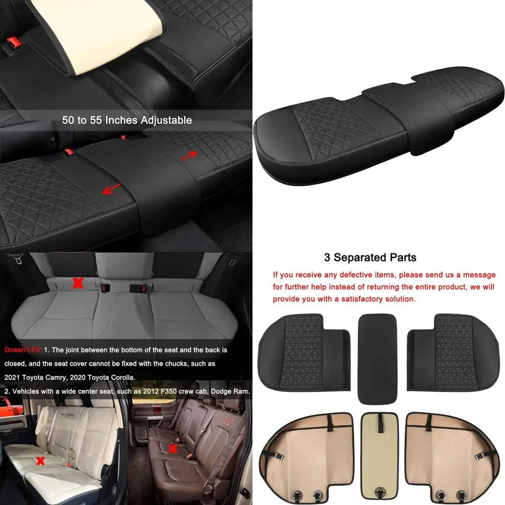 

Universal Adjustable PU Leather Car Rear Seat Cover, 49-55 Length, Suitable for 90% Vehicles, Black with Quilted Design
